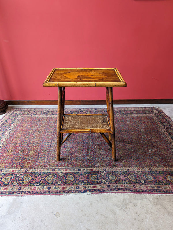 Antique Victorian Inlaid Two Tier Bamboo Side Table
