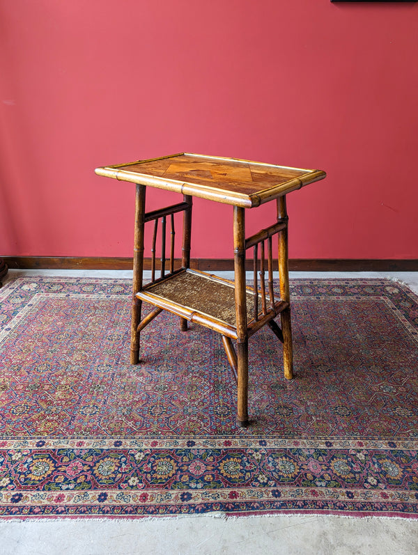 Antique Victorian Inlaid Two Tier Bamboo Side Table