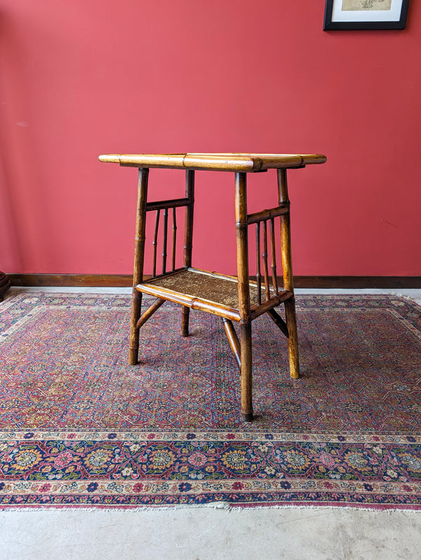 Antique Victorian Inlaid Two Tier Bamboo Side Table