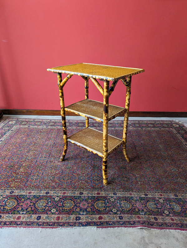 Antique Victorian Bamboo Three Tier Side Table