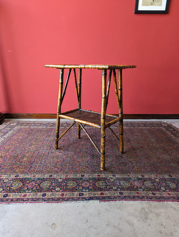 Antique Victorian Original Black Lacquer Painted Bamboo Two Tier Occasional Table