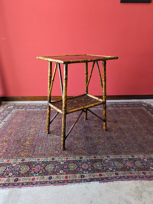 Antique Victorian Original Black Lacquer Painted Bamboo Two Tier Occasional Table