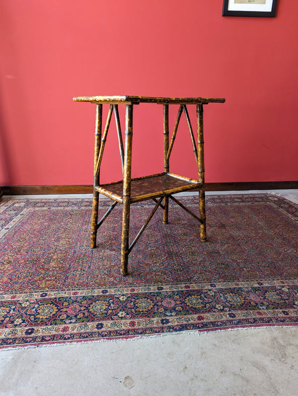 Antique Victorian Original Black Lacquer Painted Bamboo Two Tier Occasional Table