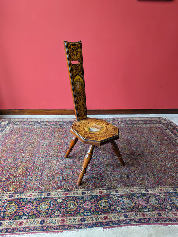 Antique Victorian Mahogany Hand Painted Spinning Chair