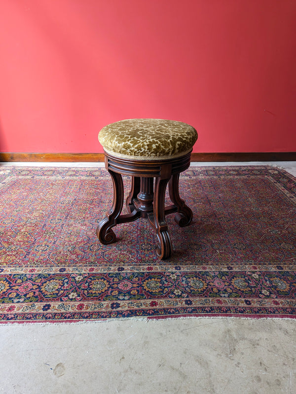 Antique Victorian Walnut Circular Swivel Piano Stool