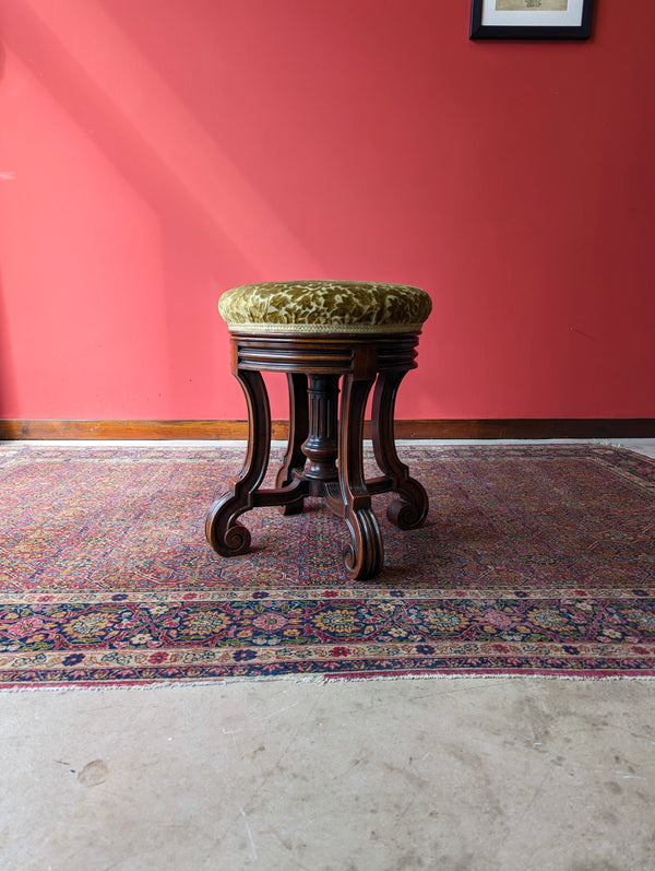 Antique Victorian Walnut Circular Swivel Piano Stool