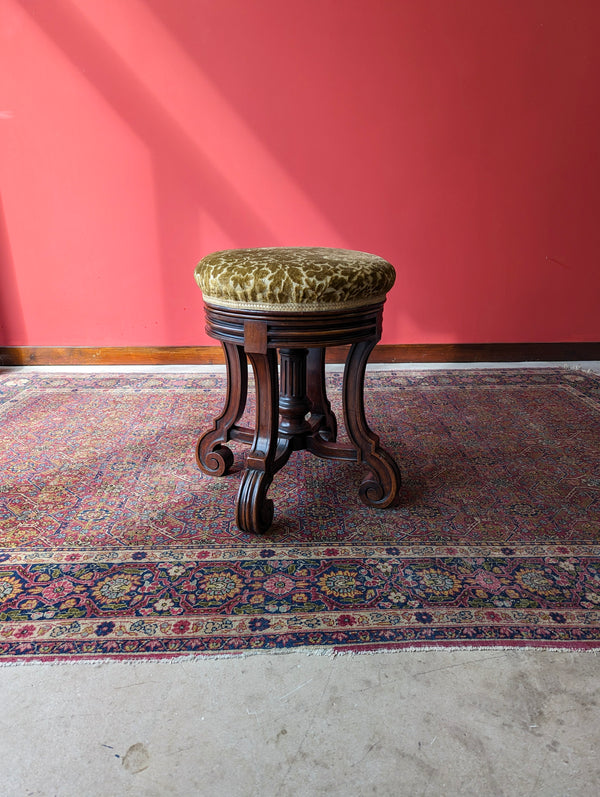 Antique Victorian Walnut Circular Swivel Piano Stool