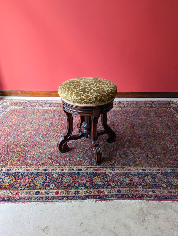 Antique Victorian Walnut Circular Swivel Piano Stool