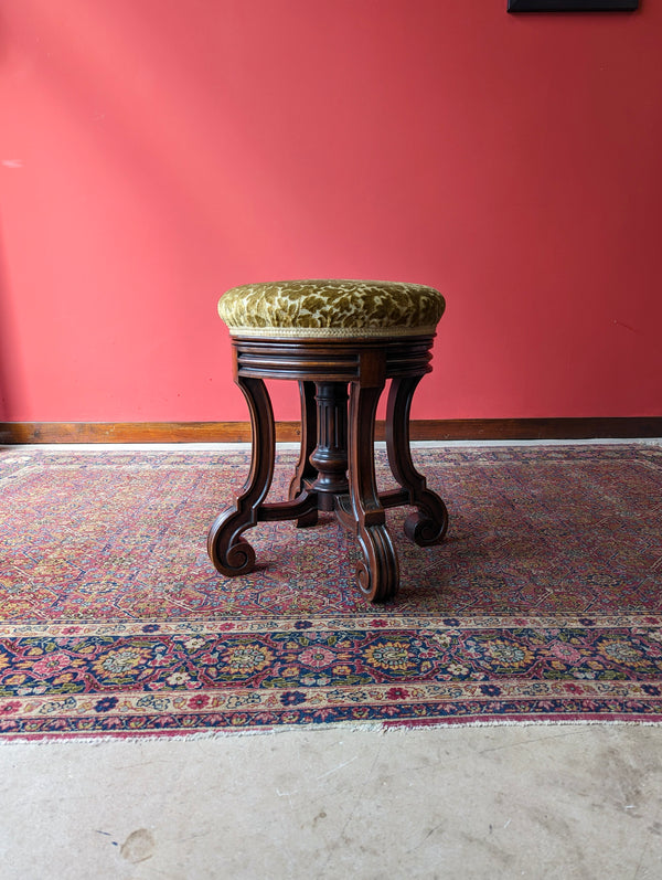 Antique Victorian Walnut Circular Swivel Piano Stool