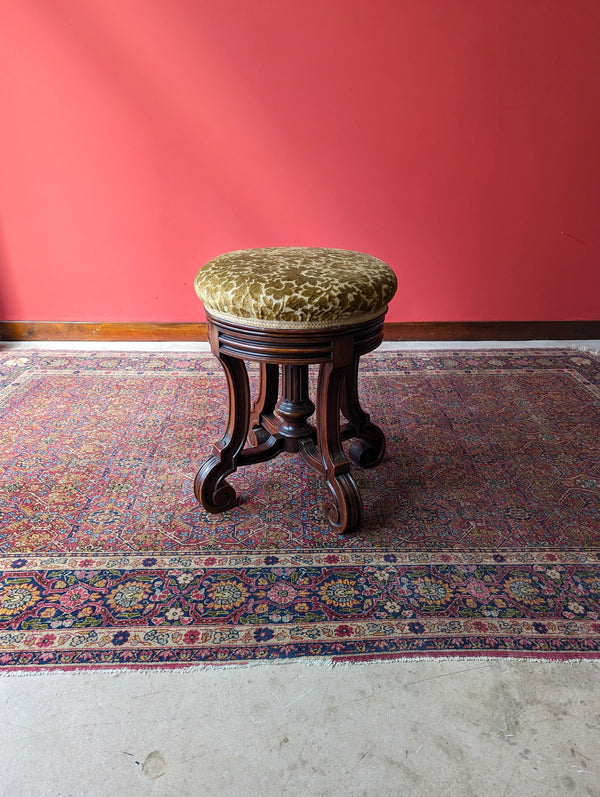 Antique Victorian Walnut Circular Swivel Piano Stool