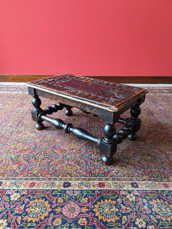 Antique Victorian Carved Oak Stool / Footstool