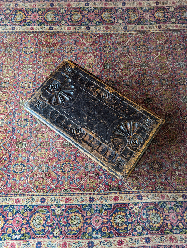 Antique Victorian Carved Oak Stool / Footstool