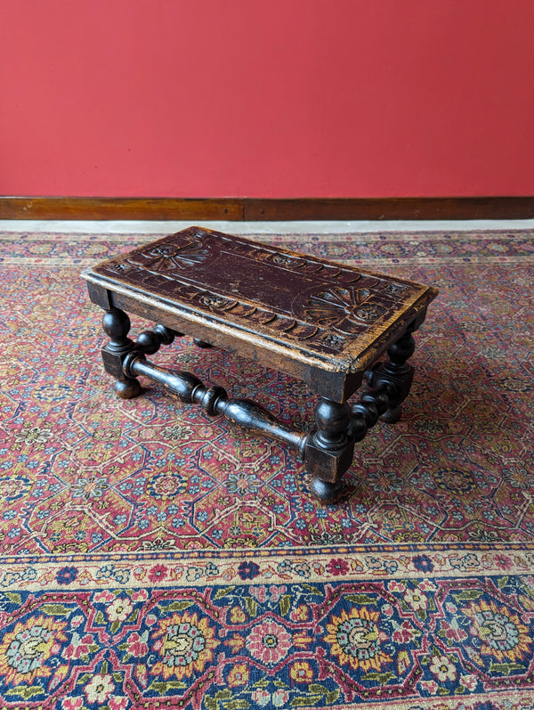 Antique Victorian Carved Oak Stool / Footstool