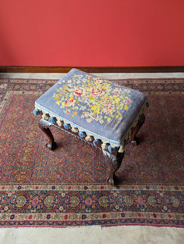 Antique Victorian Mahogany Tapestry Seat Piano Stool with Storage