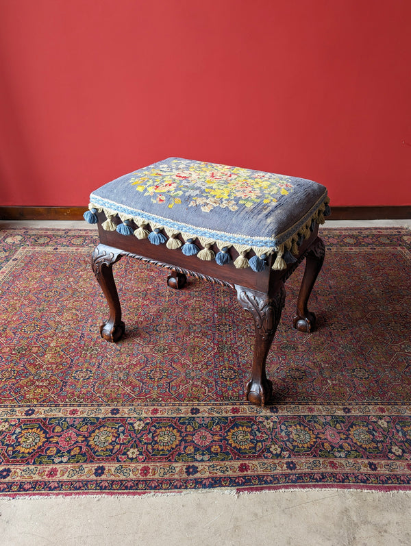 Antique Victorian Mahogany Tapestry Seat Piano Stool with Storage