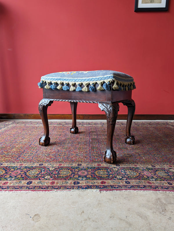 Antique Victorian Mahogany Tapestry Seat Piano Stool with Storage