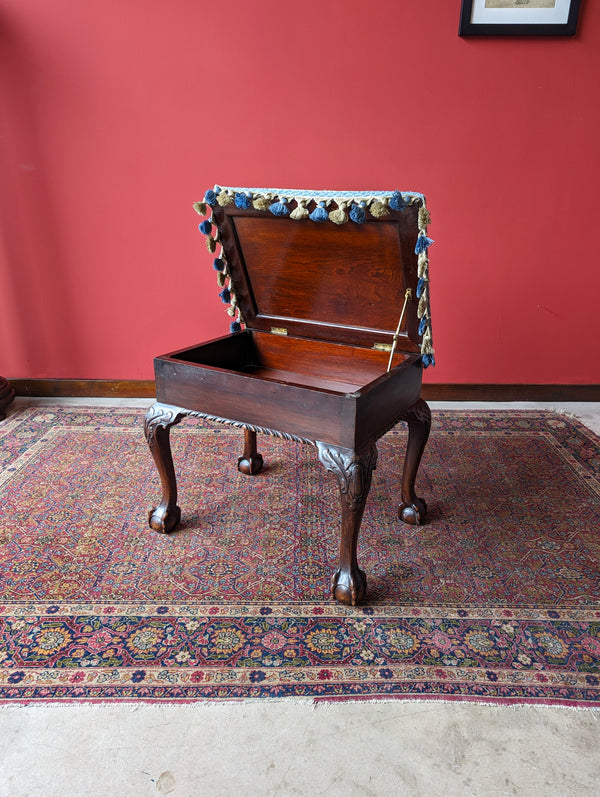 Antique Victorian Mahogany Tapestry Seat Piano Stool with Storage