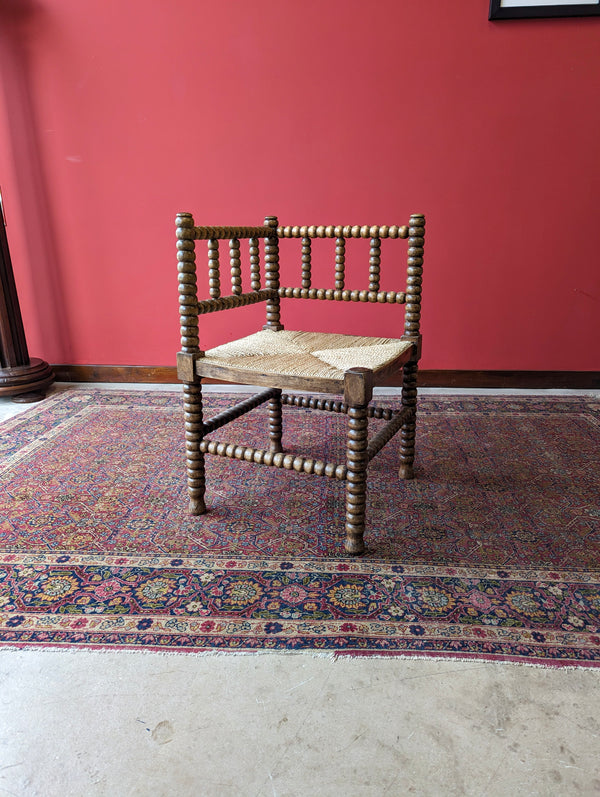 Antique Arts & Crafts Movement Oak Bobbin Corner Chair