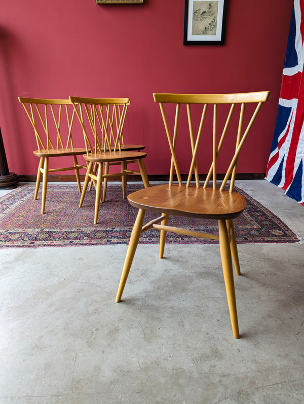 Set of 4 Blonde Ercol Candlestick Dining Chairs Model 376