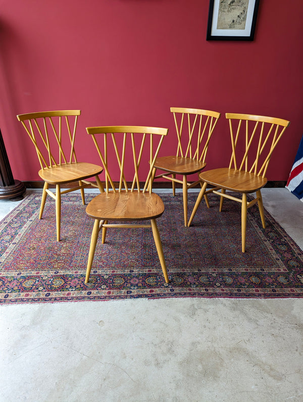 Set of 4 Blonde Ercol Candlestick Dining Chairs Model 376