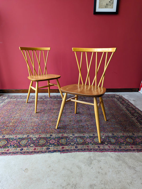 Set of 4 Blonde Ercol Candlestick Dining Chairs Model 376