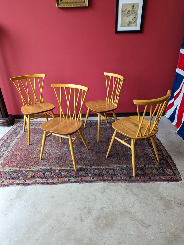 Set of 4 Blonde Ercol Candlestick Dining Chairs Model 376