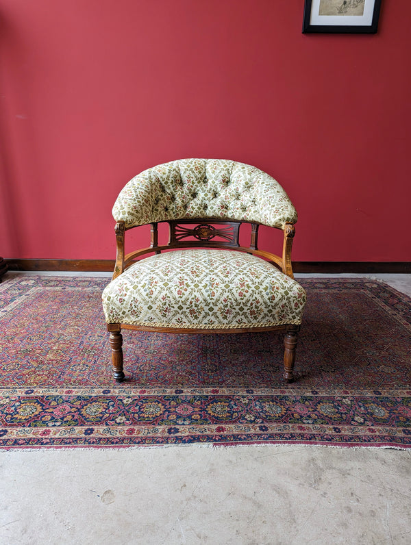 Antique Edwardian Inlaid Mahogany Upholstered Tub Chair