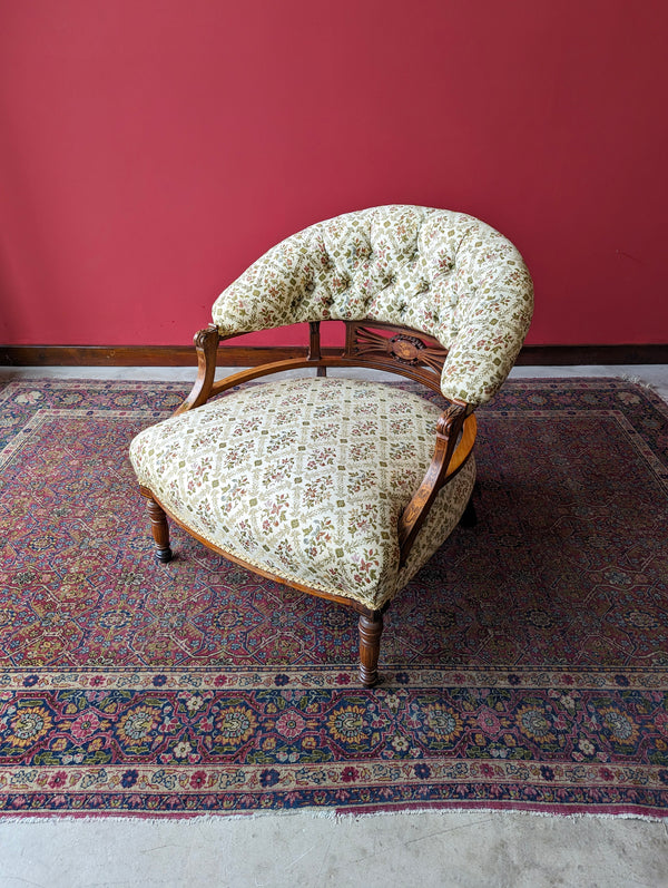 Antique Edwardian Inlaid Mahogany Upholstered Tub Chair