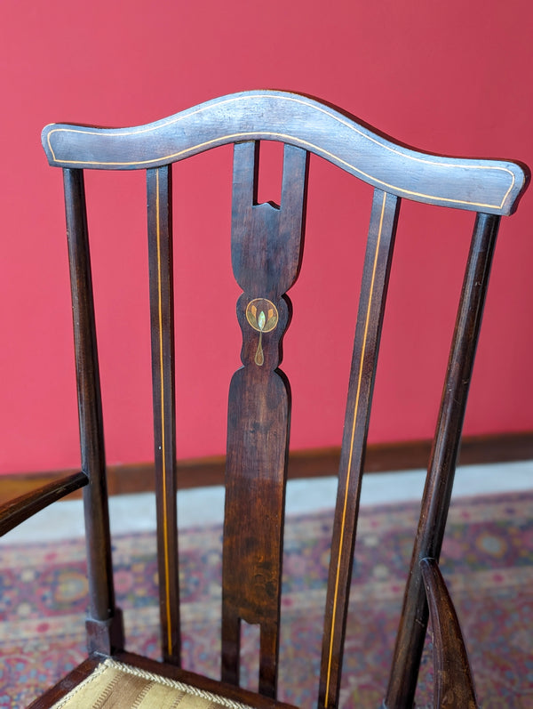 Antique Edwardian Inlaid Art Nouveau Mahogany Elbow Chair
