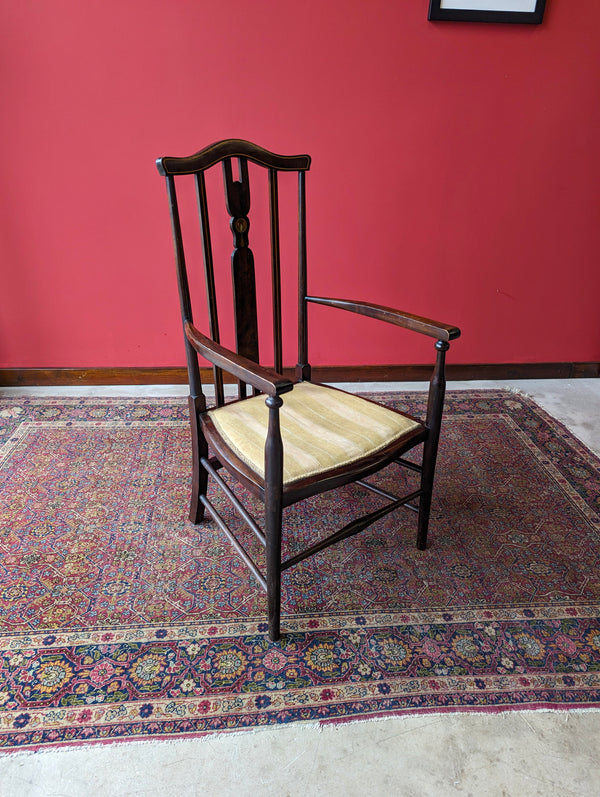 Antique Edwardian Inlaid Art Nouveau Mahogany Elbow Chair