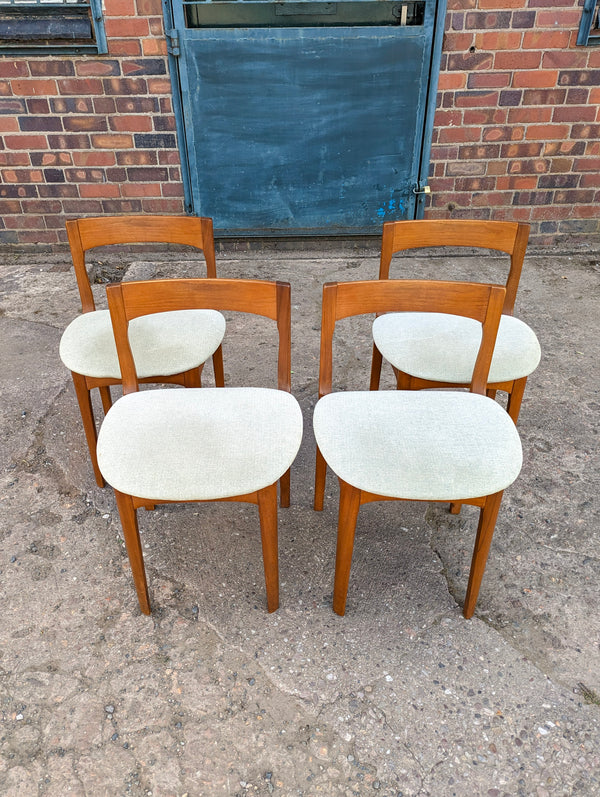 Set of 4 Mid Century Teak Space Saving “Tuck Under” Roundette Dining Chairs by Nathan