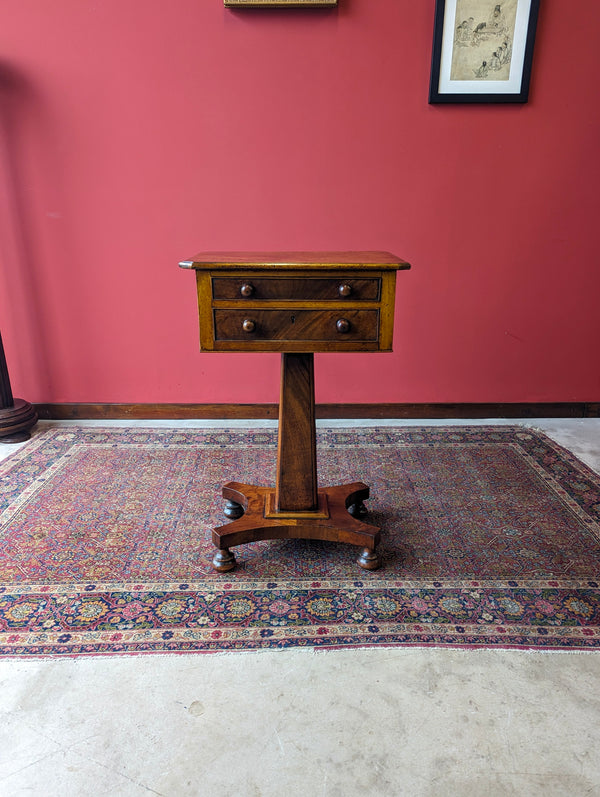 Antique Mid 19th Century Mahogany Pedestal Work Table / Sewing Table