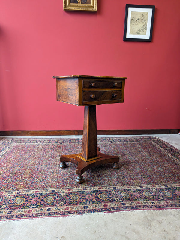Antique Mid 19th Century Mahogany Pedestal Work Table / Sewing Table