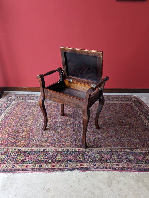 Antique Edwardian Mahogany Piano Stool with Storage