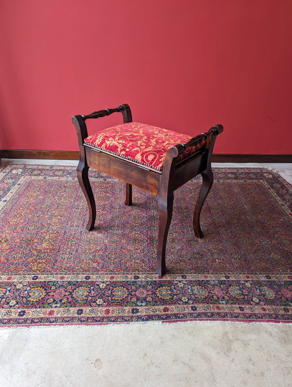 Antique Edwardian Mahogany Piano Stool with Storage