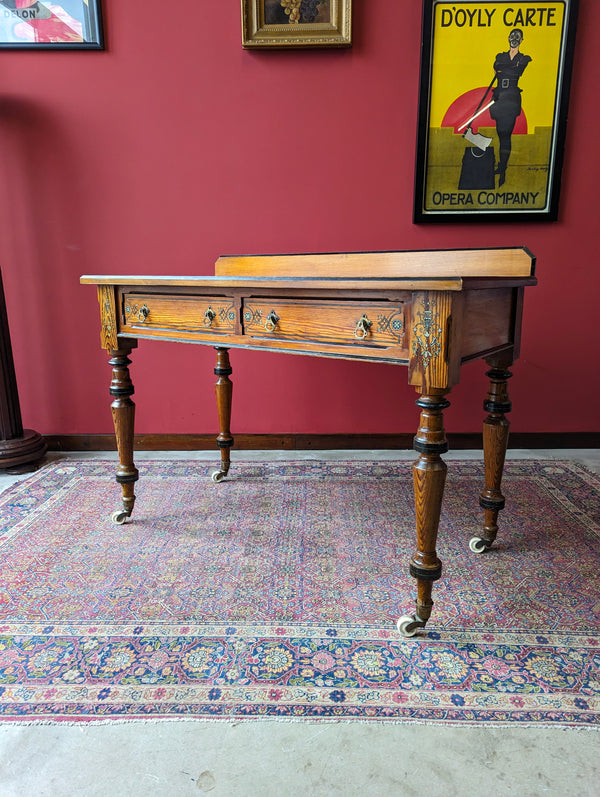 Antique 19th Century Pitch Pine Aesthetic Movement Writing Table / Hall Table by Maple & Co