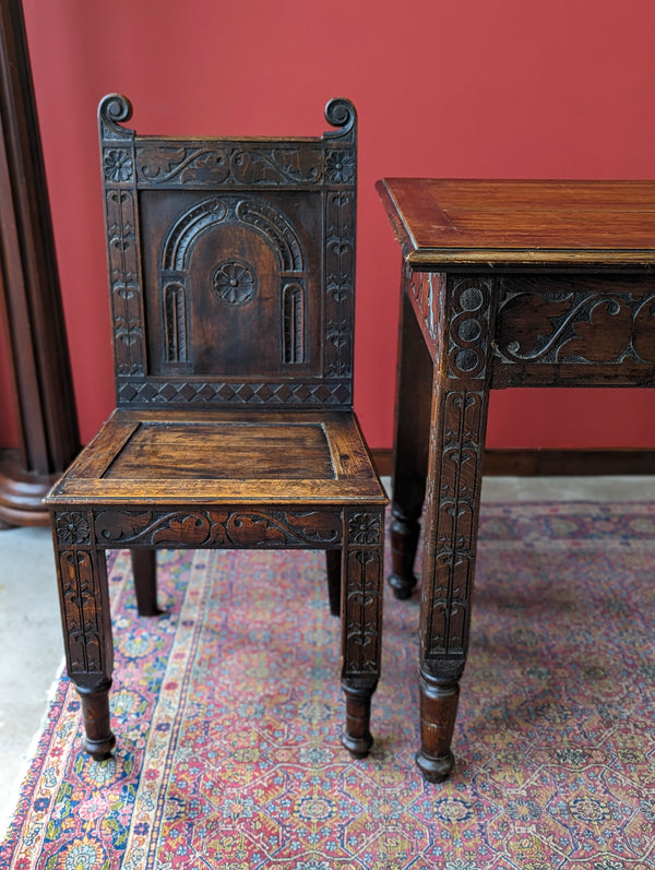 Antique Victorian Oak Altar Table & Two Chairs Dated 1896