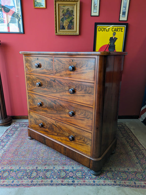 Large Antique Victorian Flame Mahogany Chest of Drawers