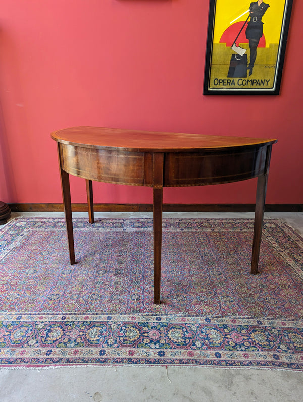 Antique Georgian Mahogany Demilune D-End Console Table / Hall Table