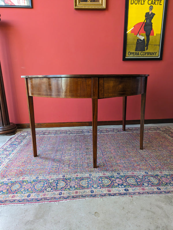 Antique Georgian Mahogany Demilune D-End Console Table / Hall Table