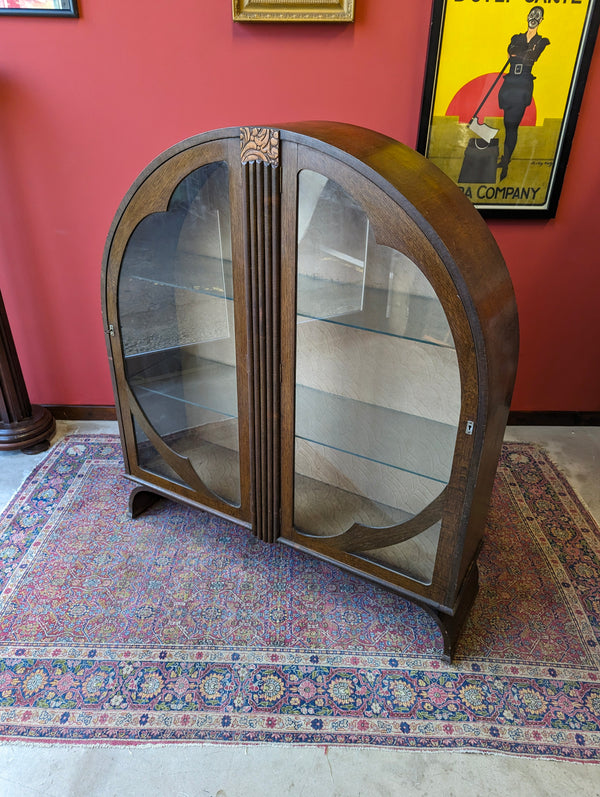 Antique Art Deco Oak Circular Glass Display Cabinet