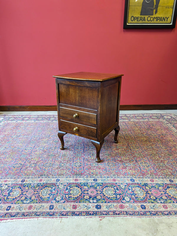 Antique Early 20th Century Oak Sewing Table / Bedside