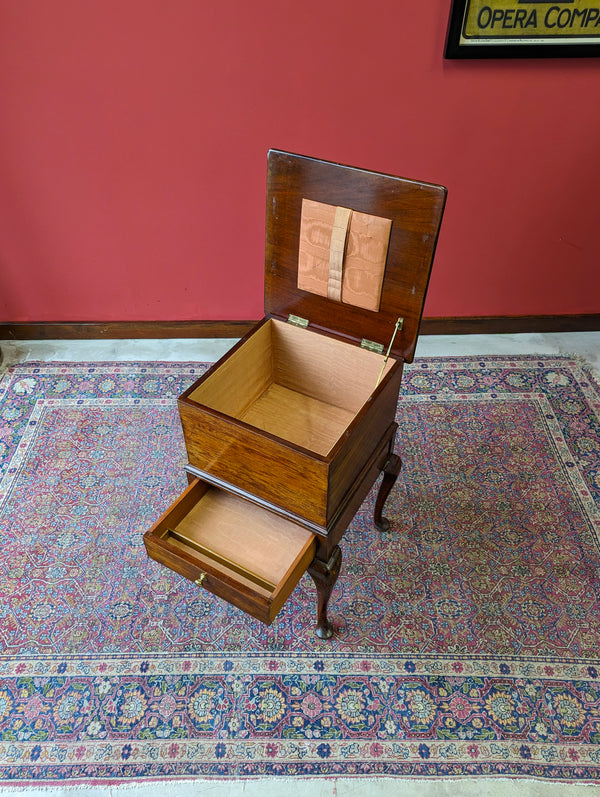 Antique Early 20th Century Mahogany Sewing Table / Bedside