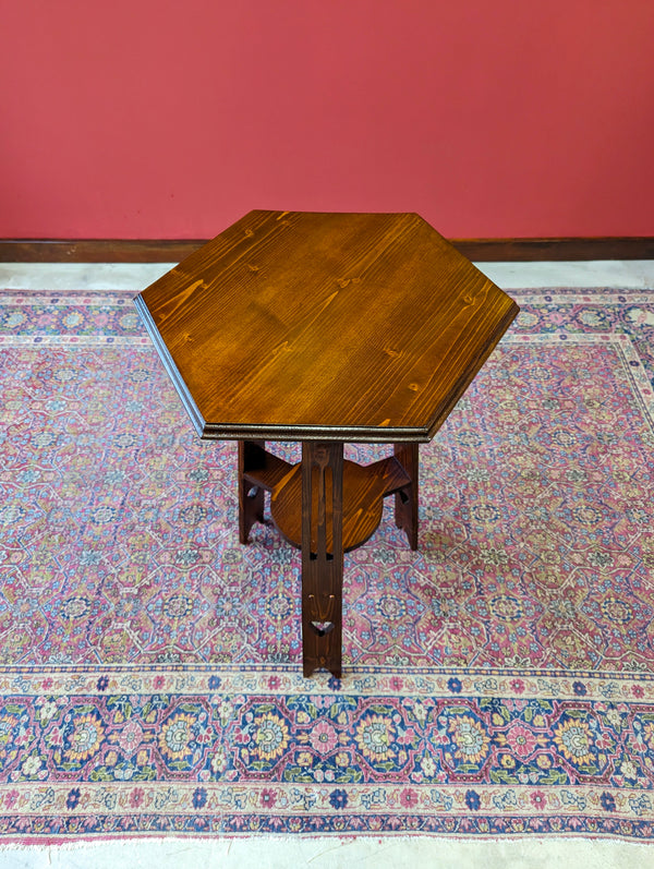 Antique Arts & Crafts Hexagonal Oak Occasional Table