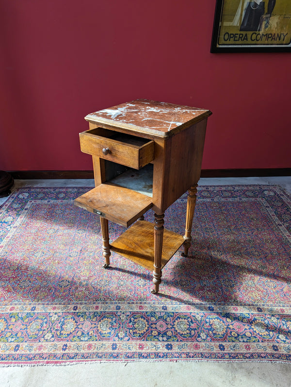 Antique 19th Century French Marble Topped Bedside Pot Cupboard