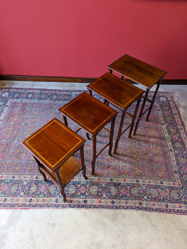 Antique Edwardian Inlaid Mahogany Quartetto Nest of Tables