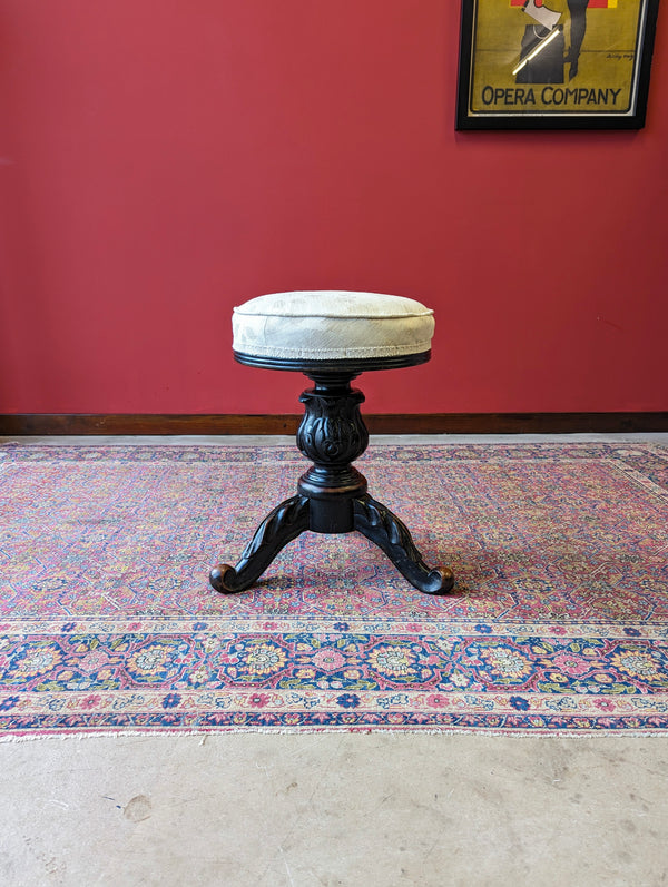 Antique Edwardian Ebonised Mahogany Circular Piano Stool