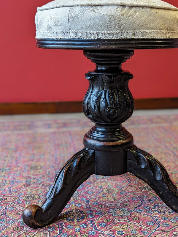 Antique Edwardian Ebonised Mahogany Circular Piano Stool