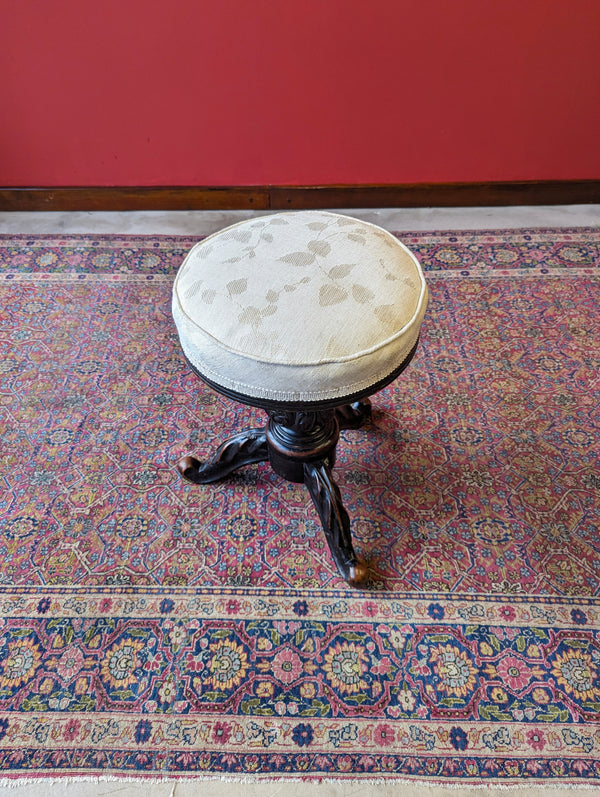 Antique Edwardian Ebonised Mahogany Circular Piano Stool