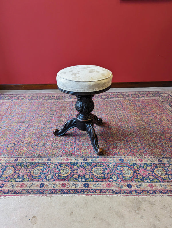 Antique Edwardian Ebonised Mahogany Circular Piano Stool